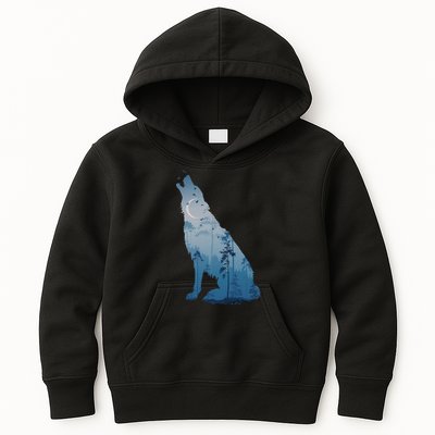 Silhouette Of The Howling Wolf Kids Hoodie