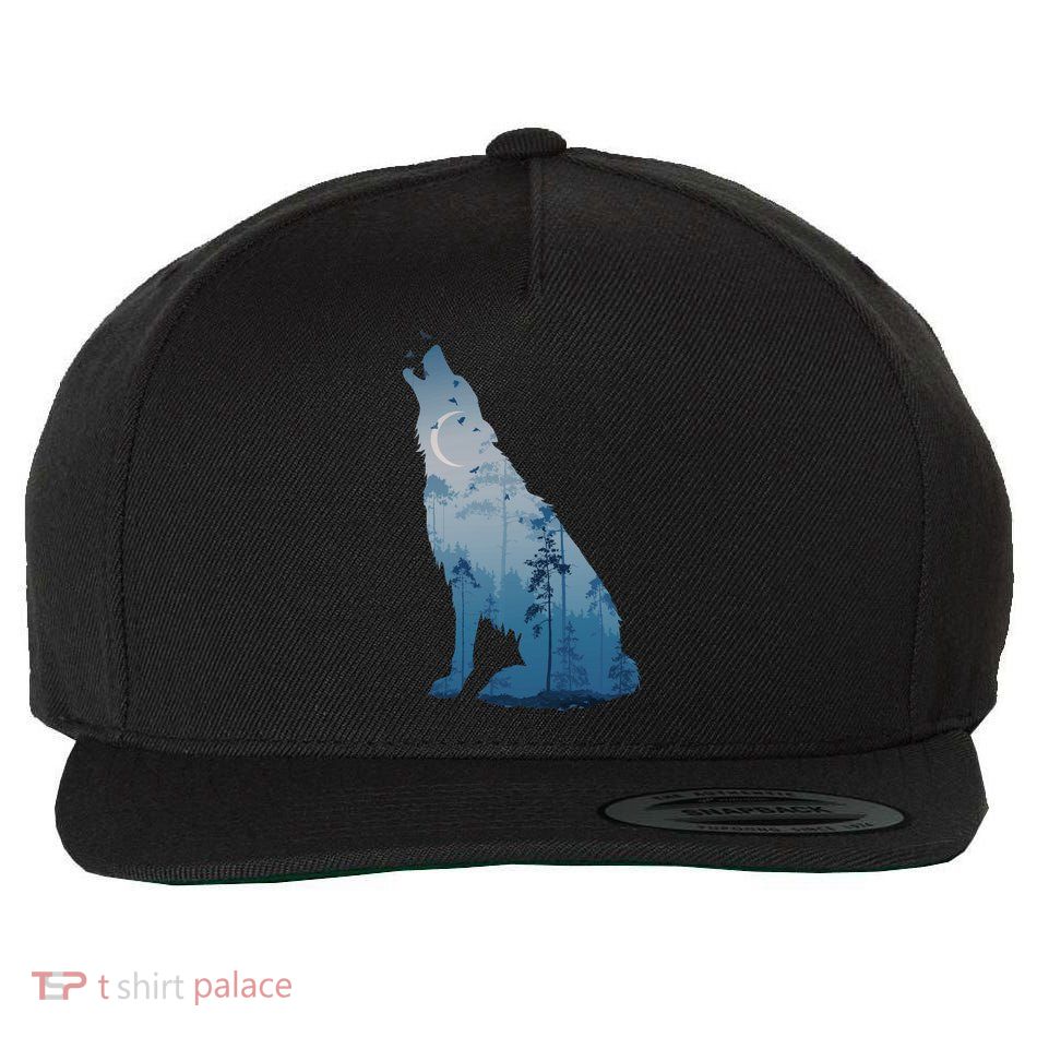 Silhouette Of The Howling Wolf Wool Snapback Cap