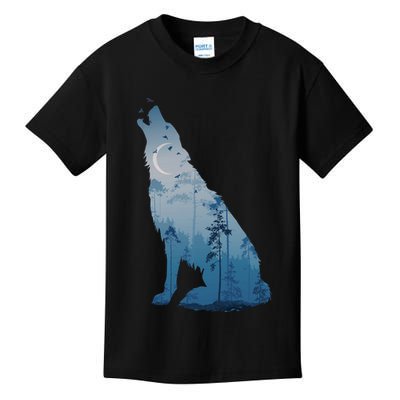 Silhouette Of The Howling Wolf Kids T-Shirt
