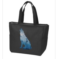 Silhouette Of The Howling Wolf Zip Tote Bag