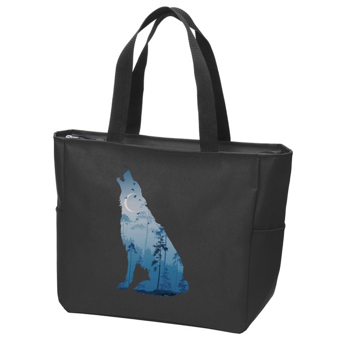 Silhouette Of The Howling Wolf Zip Tote Bag