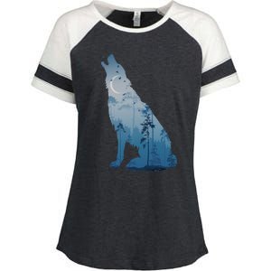 Silhouette Of The Howling Wolf Enza Ladies Jersey Colorblock Tee