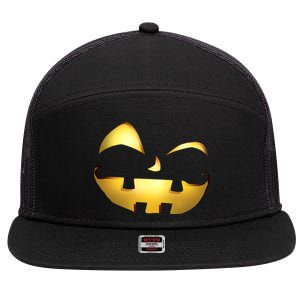 Silly Cool Jack O Lantern Face 7 Panel Mesh Trucker Snapback Hat