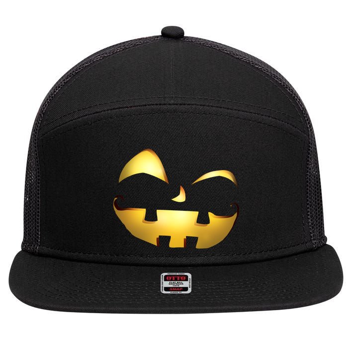 Silly Cool Jack O Lantern Face 7 Panel Mesh Trucker Snapback Hat