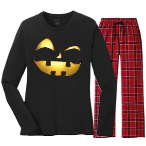 Silly Cool Jack O Lantern Face Women's Long Sleeve Flannel Pajama Set 