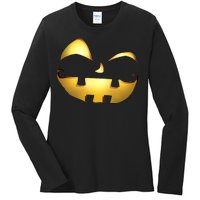 Silly Cool Jack O Lantern Face Ladies Long Sleeve Shirt