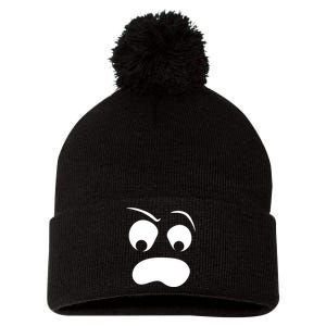 Silly Ghost Face Pom Pom 12in Knit Beanie