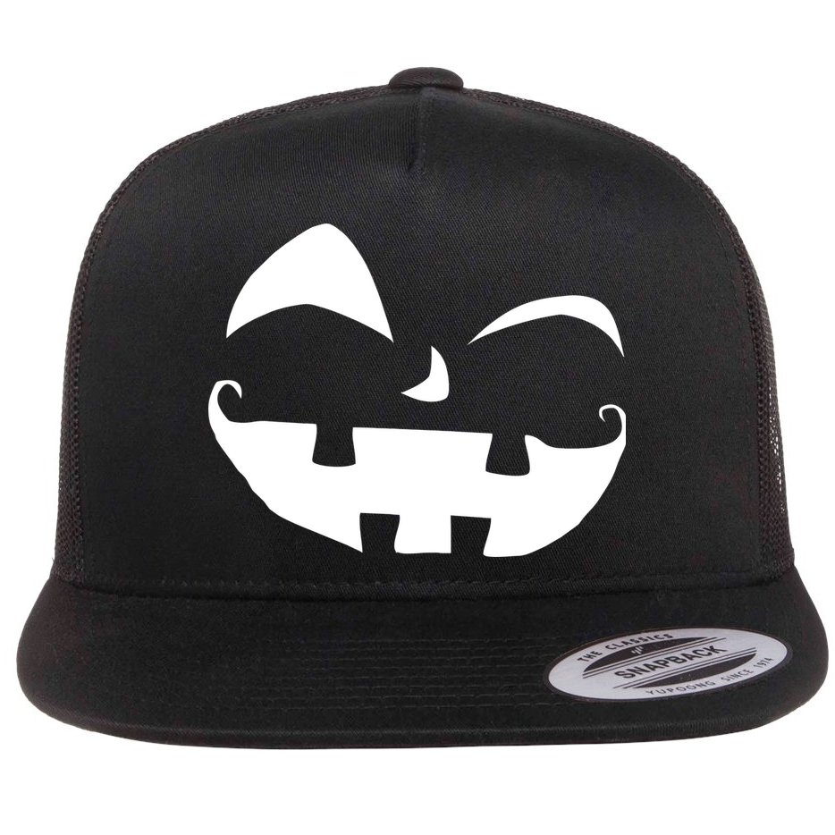 Silly Jack O' Lantern Face Flat Bill Trucker Hat