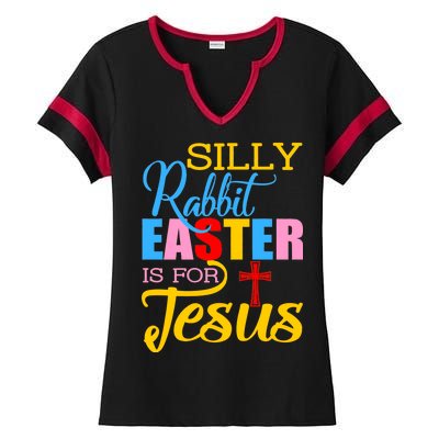 Silly Rabbit Easter is For Jesus Colorful Cross Ladies Halftime Notch Neck Tee