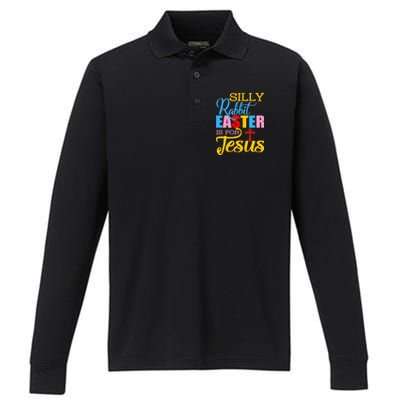 Silly Rabbit Easter is For Jesus Colorful Cross Performance Long Sleeve Polo