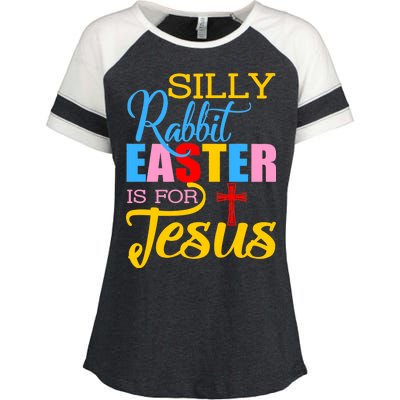 Silly Rabbit Easter is For Jesus Colorful Cross Enza Ladies Jersey Colorblock Tee