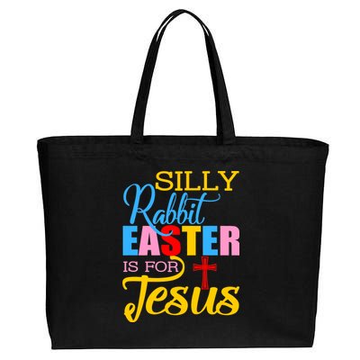 Silly Rabbit Easter is For Jesus Colorful Cross Cotton Canvas Jumbo Tote