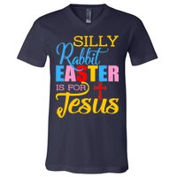 Silly Rabbit Easter is For Jesus Colorful Cross V-Neck T-Shirt