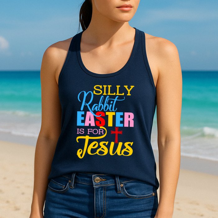 Silly Rabbit Easter is For Jesus Colorful Cross Womens Tank Top