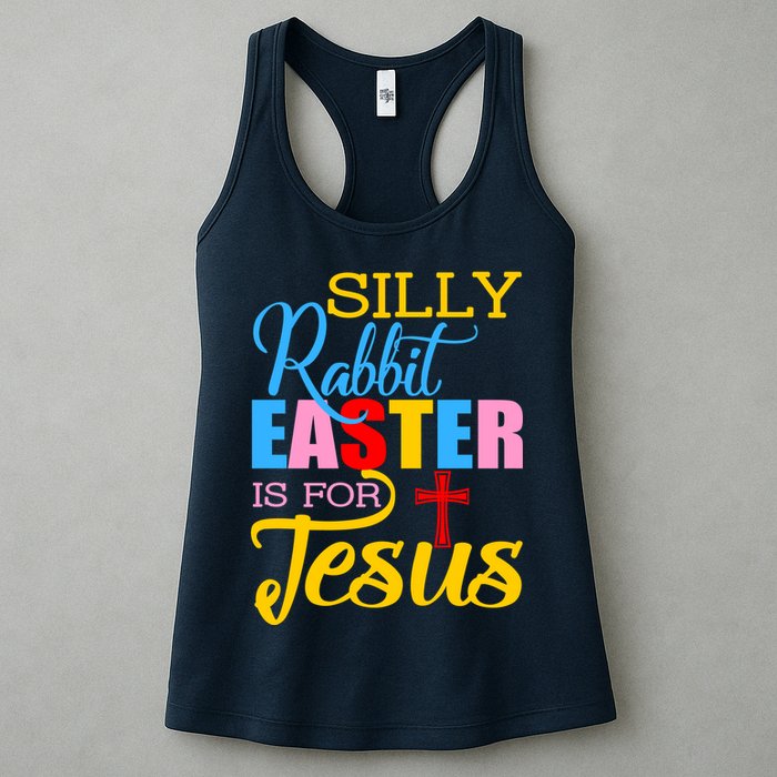 Silly Rabbit Easter is For Jesus Colorful Cross Womens Tank Top
