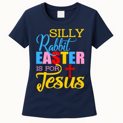 Silly Rabbit Easter is For Jesus Colorful Cross Womens T-Shirt