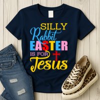 Silly Rabbit Easter is For Jesus Colorful Cross Womens T-Shirt