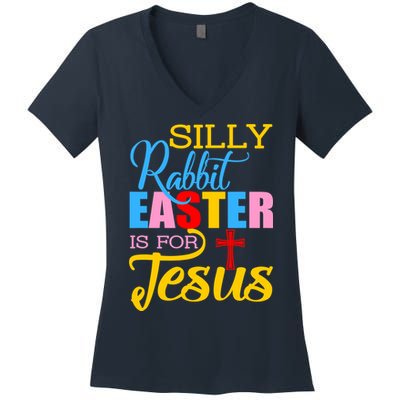 Silly Rabbit Easter is For Jesus Colorful Cross Women's V-Neck T-Shirt