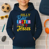 Silly Rabbit Easter is For Jesus Colorful Cross Kids Hoodie