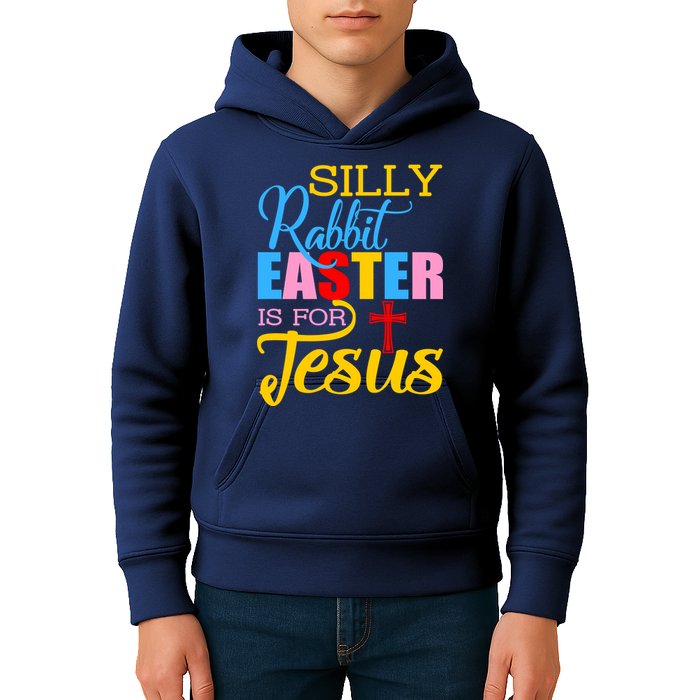 Silly Rabbit Easter is For Jesus Colorful Cross Kids Hoodie