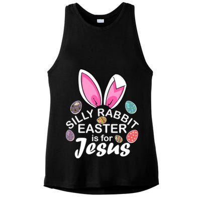 Silly Rabbit Easter is For Jesus Easter Eggs Bunny Ears Ladies PosiCharge Tri-Blend Wicking Tank