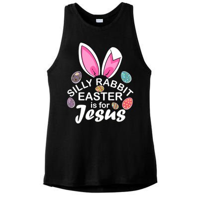 Silly Rabbit Easter is For Jesus Easter Eggs Bunny Ears Ladies PosiCharge Tri-Blend Wicking Tank