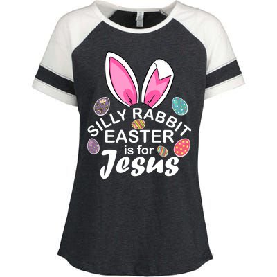 Silly Rabbit Easter is For Jesus Easter Eggs Bunny Ears Enza Ladies Jersey Colorblock Tee