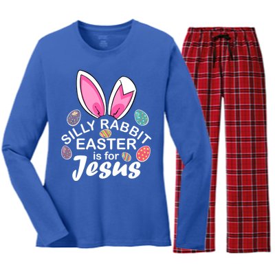 Silly Rabbit Easter is For Jesus Easter Eggs Bunny Ears Women's Long Sleeve Flannel Pajama Set 