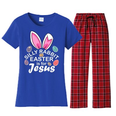 Silly Rabbit Easter is For Jesus Easter Eggs Bunny Ears Women's Flannel Pajama Set