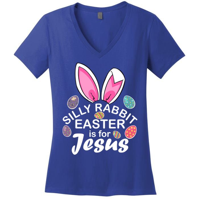 Silly Rabbit Easter is For Jesus Easter Eggs Bunny Ears Women's V-Neck T-Shirt