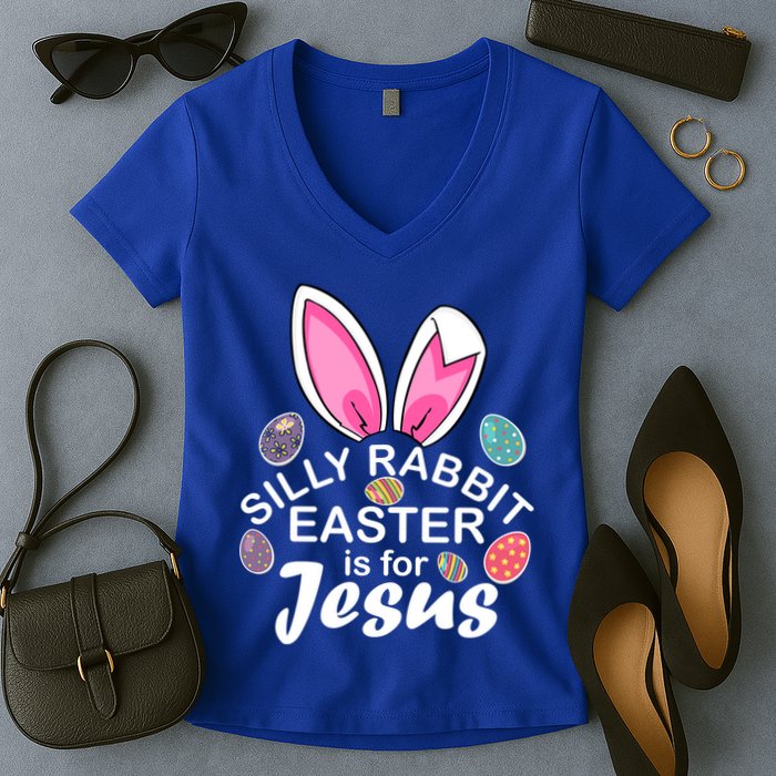 Silly Rabbit Easter is For Jesus Easter Eggs Bunny Ears Women's V-Neck T-Shirt