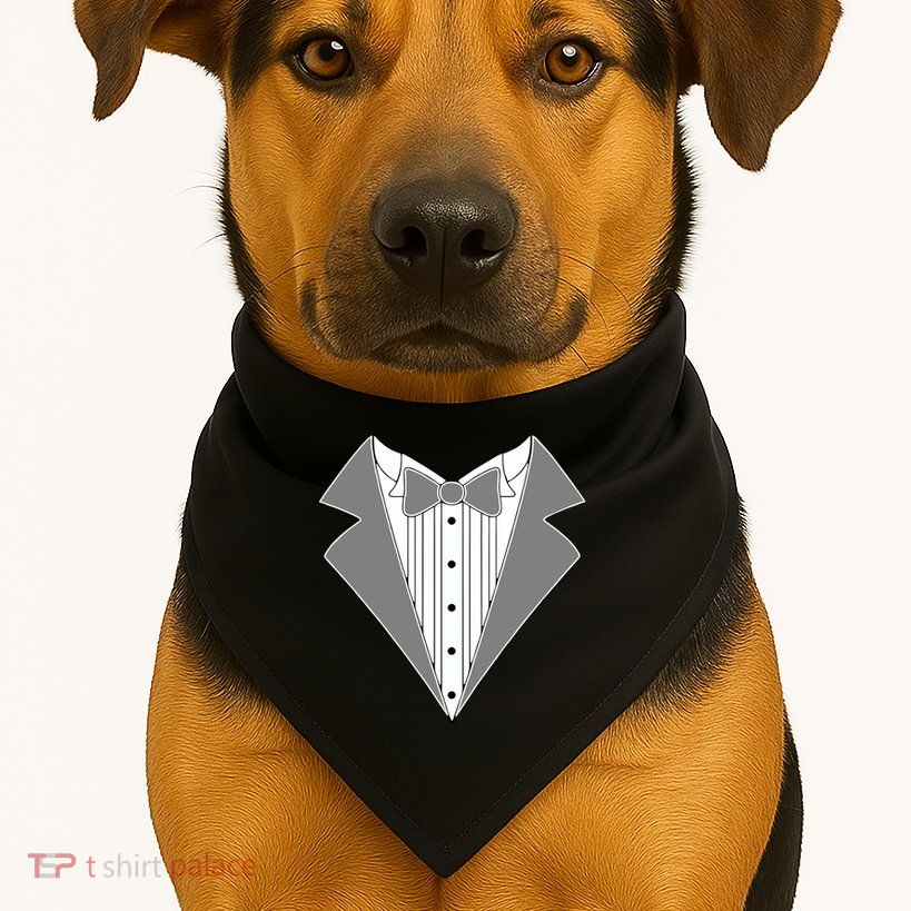 Silver Tuxedo Wedding Tux USA-Made Doggie Bandana