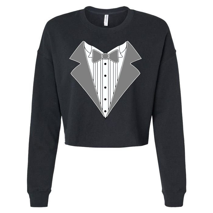 Silver Tuxedo Wedding Tux Cropped Pullover Crew