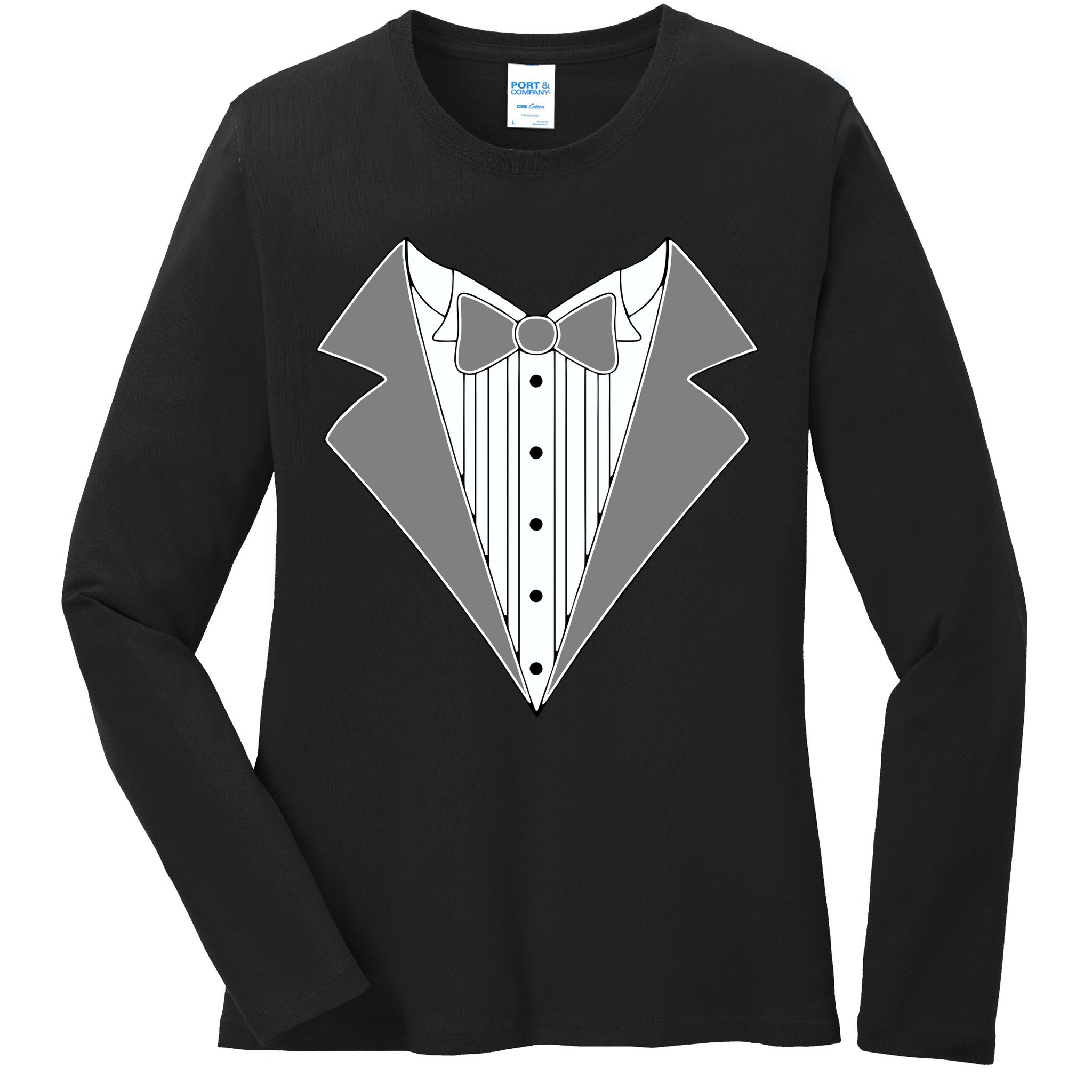 Silver Tuxedo Wedding Tux Ladies Long Sleeve Shirt