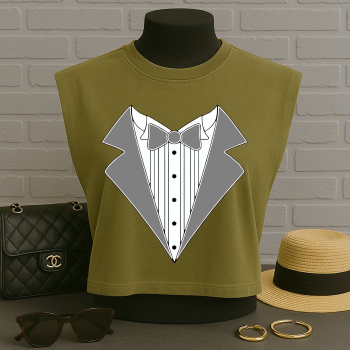 Silver Tuxedo Wedding Tux Garment-Dyed Women's Muscle Tee