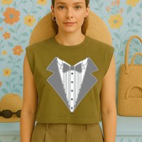 Silver Tuxedo Wedding Tux Garment-Dyed Women's Muscle Tee