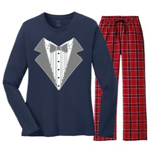 Silver Tuxedo Wedding Tux Women's Long Sleeve Flannel Pajama Set 