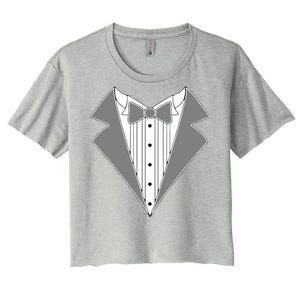 Silver Tuxedo Wedding Tux Women's Crop Top Tee