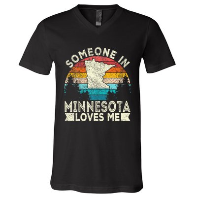 Someone In Minnesota Loves Me Retro Minnesota V-Neck T-Shirt