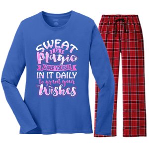 Sweat Is Magic Loves Yoga Practice Yogi Quote Namaste Zen Gift Women's Long Sleeve Flannel Pajama Set 