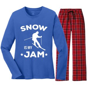 Snow Is My Jam Skiing Lover Sports Ski Instructor Skier Funny Gift Women's Long Sleeve Flannel Pajama Set 