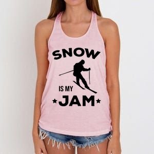 Snow Is My Jam Skiing Lover Sports Ski Instructor Skier Funny Gift Women's Knotted Racerback Tank