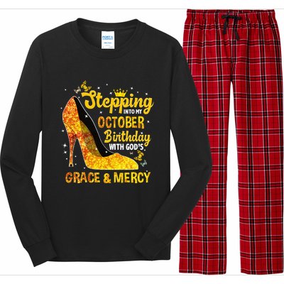 Stepping Into My October Birthday With Gods Grace and Mercy Long Sleeve Pajama Set