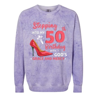 Stepping Into My 75th Birthday With Gods Grace & Mercy Colorblast Crewneck Sweatshirt