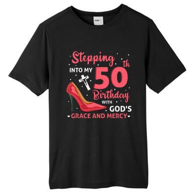 Stepping Into My 75th Birthday With Gods Grace & Mercy Tall Fusion ChromaSoft Performance T-Shirt