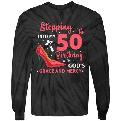 Stepping Into My 75th Birthday With Gods Grace & Mercy Tie-Dye Long Sleeve Shirt