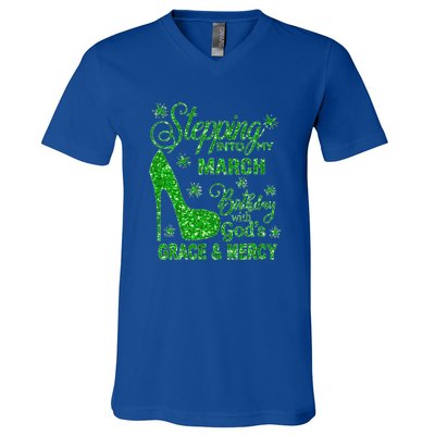 Stepping Into My March Birthday With Gods Grace And Mercy V-Neck T-Shirt