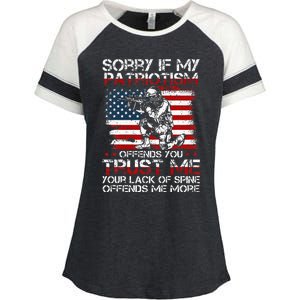 Sorry If My Patriotism Offends You Patriotic US Flag & Army Enza Ladies Jersey Colorblock Tee