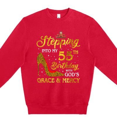 Stepping Into My 55th Birthday Present Gift Girl Wo 55 Year Old Premium Crewneck Sweatshirt