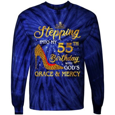 Stepping Into My 55th Birthday Present Gift Girl Wo 55 Year Old Tie-Dye Long Sleeve Shirt